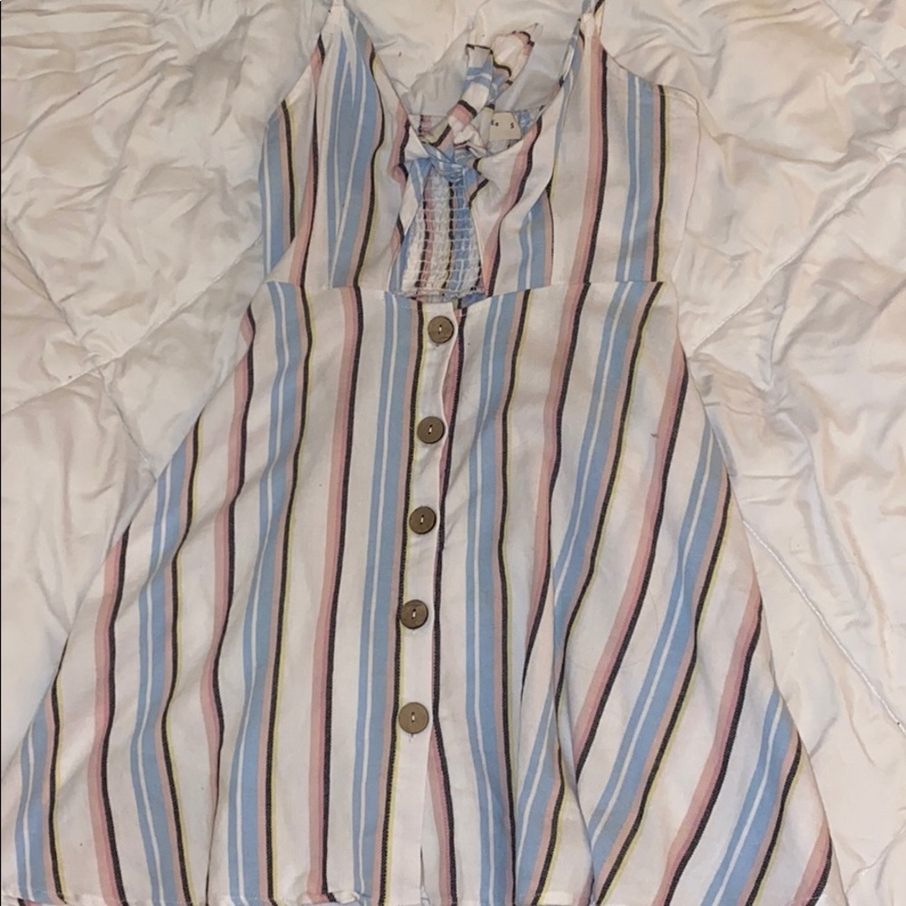 Linen striped mini dress
